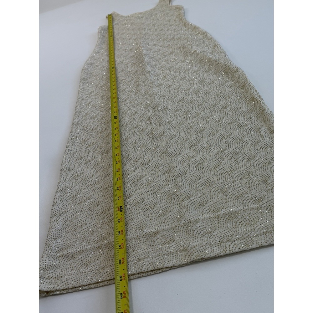 Vtg Y2K City Triangles Dress Sz M Cream Gold Metallic Sparkle Maxi Gown - Picture 7 of 10